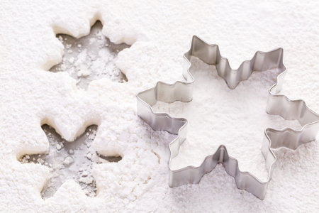 Making marshmallows in shapes of snowflakes for garnish hot chocolate.の写真素材