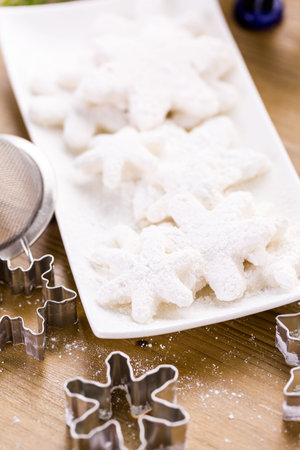Making marshmallows in shapes of snowflakes for garnish hot chocolate.の写真素材
