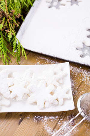 Making marshmallows in shapes of snowflakes for garnish hot chocolate.の写真素材