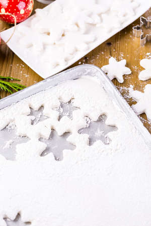 Making marshmallows in shapes of snowflakes for garnish hot chocolate.の写真素材