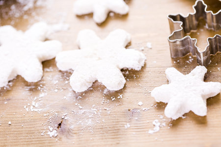 Making marshmallows in shapes of snowflakes for garnish hot chocolate.の写真素材