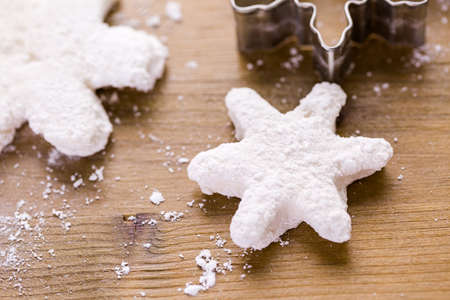 Making marshmallows in shapes of snowflakes for garnish hot chocolate.の写真素材