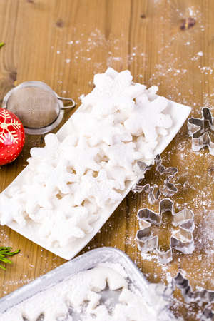 Making marshmallows in shapes of snowflakes for garnish hot chocolate.の写真素材