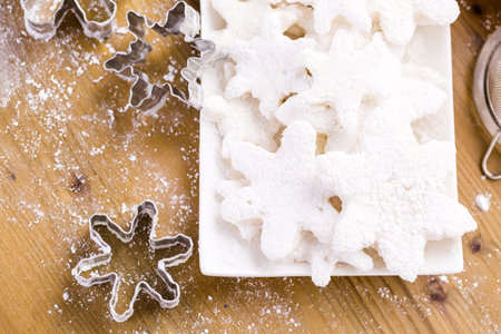 Making marshmallows in shapes of snowflakes for garnish hot chocolate.の写真素材