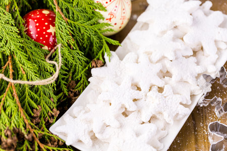 Making marshmallows in shapes of snowflakes for garnish hot chocolate.の写真素材
