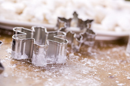 Making marshmallows in shapes of snowflakes for garnish hot chocolate.の写真素材