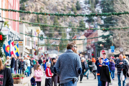 Georgetown, Colorado, USA-December 6, 2014. Annual Christmas market on the Main Street.のeditorial素材