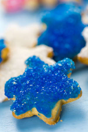 Hanukkah white and blue stars hand frosted sugar cookies,の写真素材