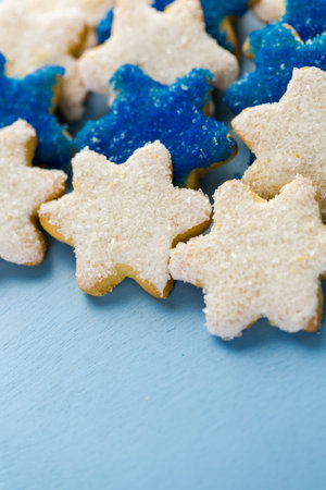 Hanukkah white and blue stars hand frosted sugar cookies,の写真素材