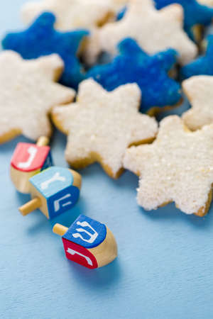 Hanukkah white and blue stars hand frosted sugar cookies,の写真素材