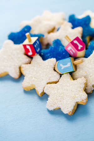 Hanukkah white and blue stars hand frosted sugar cookies,の写真素材