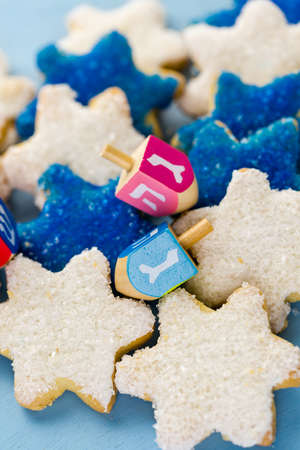 Hanukkah white and blue stars hand frosted sugar cookies,の写真素材