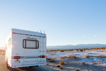 Death Valley National Park, California, USA-December 24, 2014. Typical winter RV camping in Death Valley.のeditorial素材