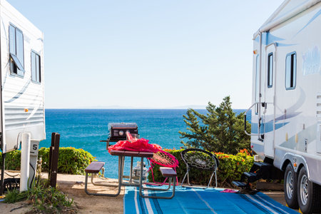 Malibu, California, USA-December 24, 2014. Winter RV camping on cost of California.のeditorial素材