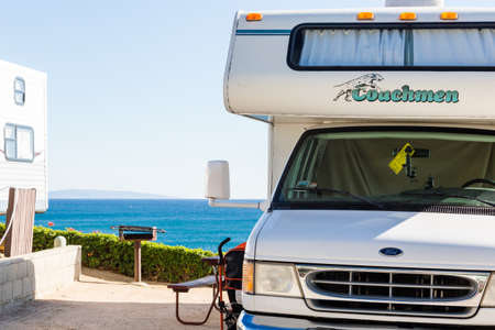 Malibu, California, USA-December 24, 2014. Winter RV camping on cost of California.のeditorial素材