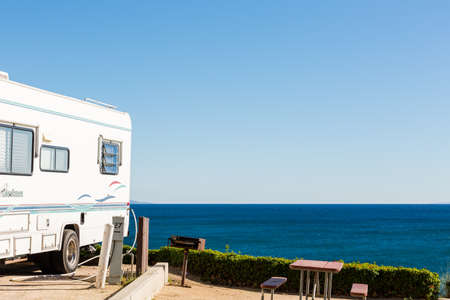Malibu, California, USA-December 24, 2014. Winter RV camping on cost of California.のeditorial素材