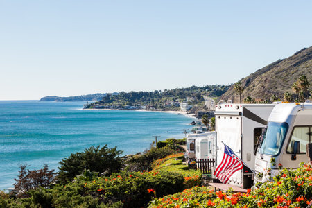Malibu, California, USA-December 24, 2014. Winter RV camping on cost of California.のeditorial素材