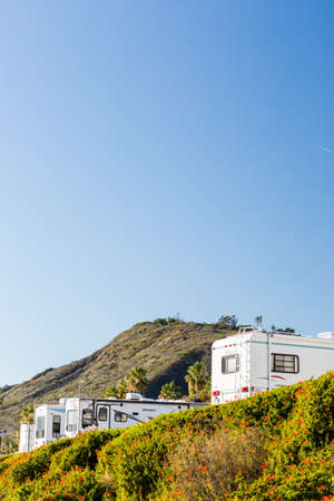 Malibu, California, USA-December 24, 2014. Winter RV camping on cost of California.のeditorial素材