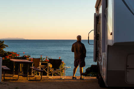 Malibu, California, USA-December 24, 2014. Winter RV camping on cost of California.のeditorial素材