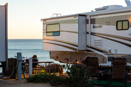 Malibu, California, USA-December 24, 2014. Winter RV camping on cost of California.のeditorial素材