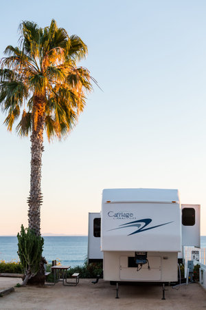 Malibu, California, USA-December 24, 2014. Winter RV camping on cost of California.のeditorial素材