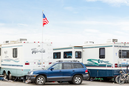 Coronado, California, USA-December 28, 2014. Winter RV camping on cost of California.