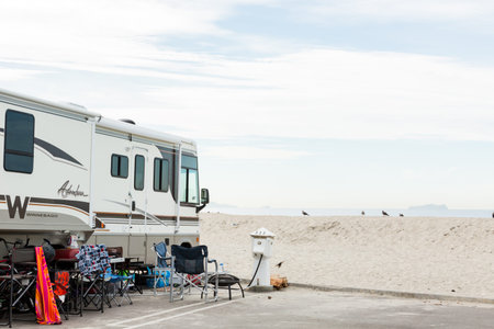 Coronado, California, USA-December 28, 2014. Winter RV camping on cost of California.のeditorial素材
