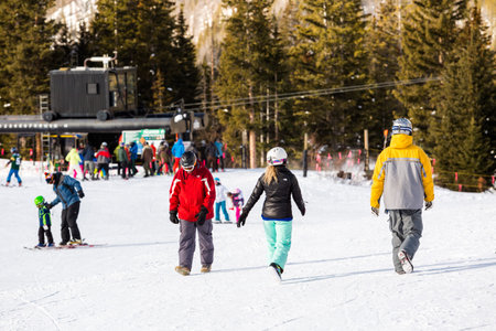 Arapahoe Basin, Colorado, USA-January 18, 2015. Mid season skiing at Araphoe basing ski resort.のeditorial素材