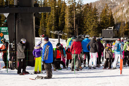 Arapahoe Basin, Colorado, USA-January 18, 2015. Mid season skiing at Araphoe basing ski resort.のeditorial素材