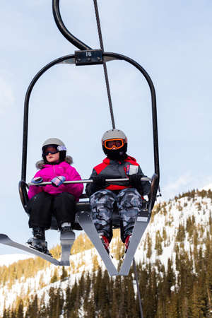 Arapahoe Basin, Colorado, USA-January 18, 2015. Mid season skiing at Araphoe basing ski resort.のeditorial素材