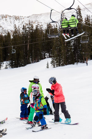 Arapahoe Basin, Colorado, USA-January 18, 2015. Mid season skiing at Araphoe basing ski resort.のeditorial素材