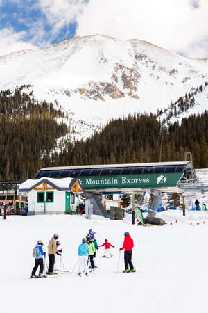 Arapahoe Basin, Colorado, USA-January 18, 2015. Mid season skiing at Araphoe basing ski resort.のeditorial素材
