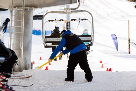 Arapahoe Basin, Colorado, USA-January 18, 2015. Mid season skiing at Araphoe basing ski resort.のeditorial素材
