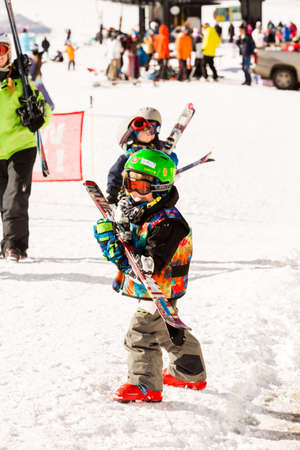 Arapahoe Basin, Colorado, USA-January 18, 2015. Mid season skiing at Araphoe basing ski resort.のeditorial素材