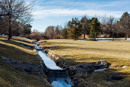 Typical suburban American park in late January.の写真素材