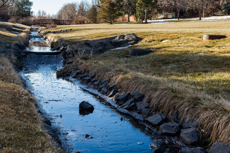 Typical suburban American park in late January.の写真素材