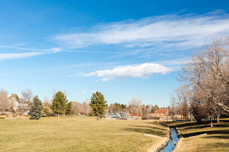 Typical suburban American park in late January.の写真素材