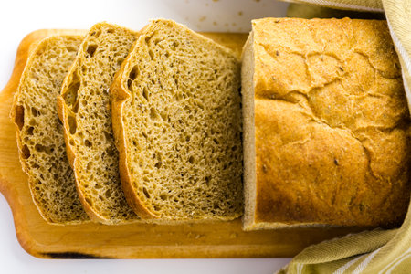 Fresh artisan sourdough rye bread on the table.