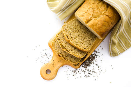 Fresh artisan sourdough rye bread on the table.の写真素材