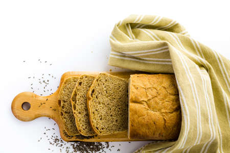 Fresh artisan sourdough rye bread on the table.の写真素材