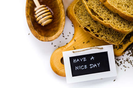 Fresh artisan sourdough rye bread on the table.の写真素材