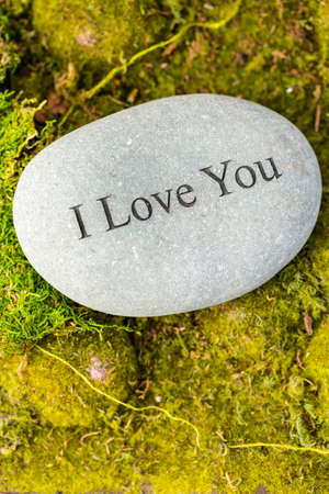 Small garden stones engraved with signs.の写真素材