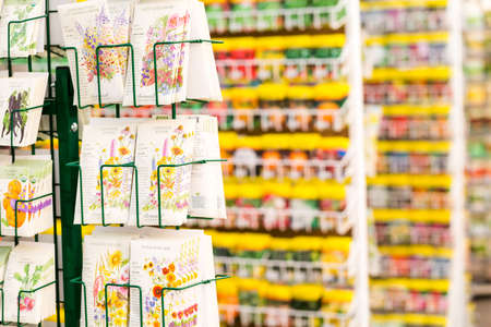 Denver, Colorado, USA-February 3, 2015.  Variety of seeds on display in garden center.のeditorial素材