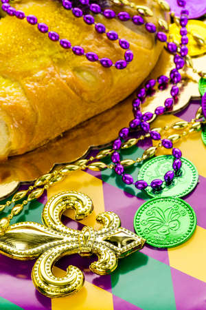 Freshly baked cheese King Cake for celebrating Mardi Gras.の写真素材