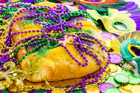 Freshly baked cheese King Cake for celebrating Mardi Gras.の写真素材