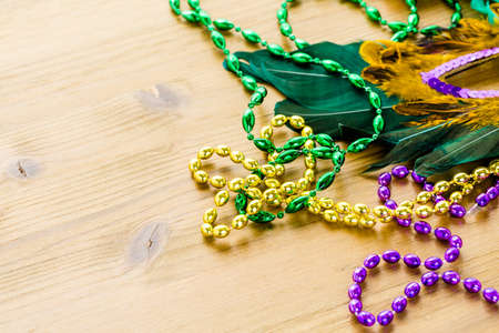 Multicolored decorations for Mardi Gras party on the table.の写真素材