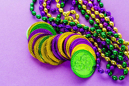 Multicolored decorations for Mardi Gras party on the table.の写真素材