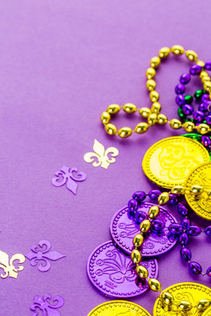 Multicolored decorations for Mardi Gras party on the table.の写真素材