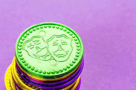 Multicolored decorations for Mardi Gras party on the table.の写真素材