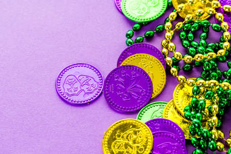 Multicolored decorations for Mardi Gras party on the table.の写真素材